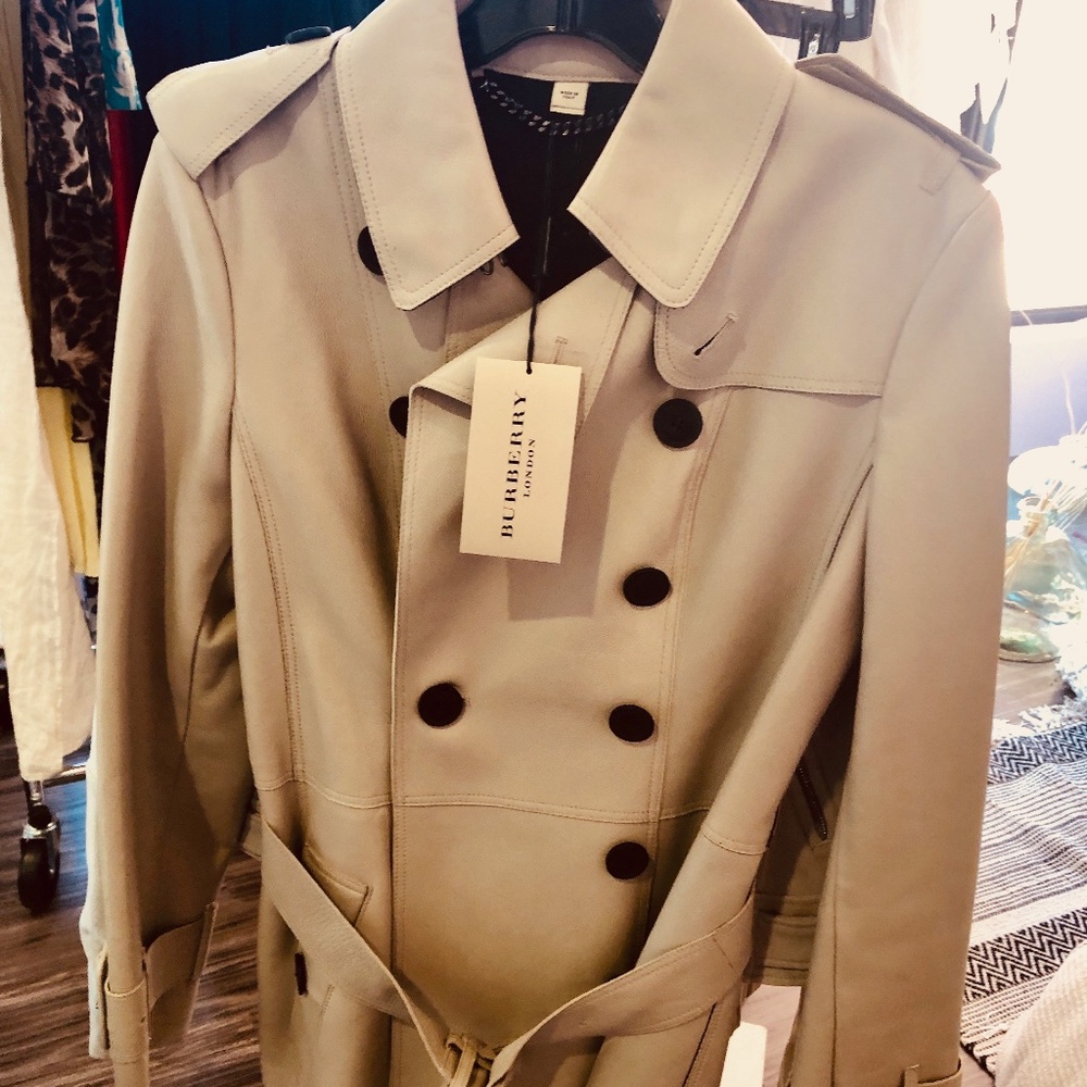 Burberry Leather Trench in Greige